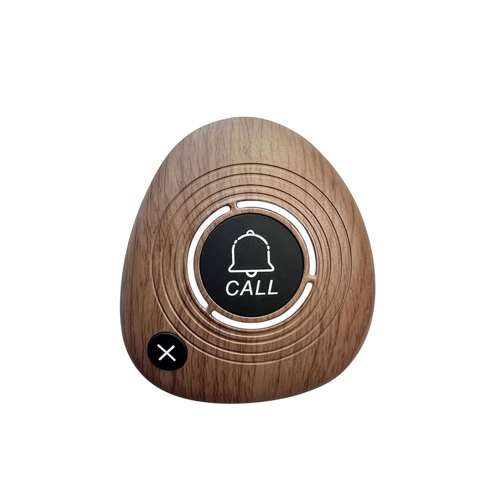 TableTap Pebble call button in Oak wood grain